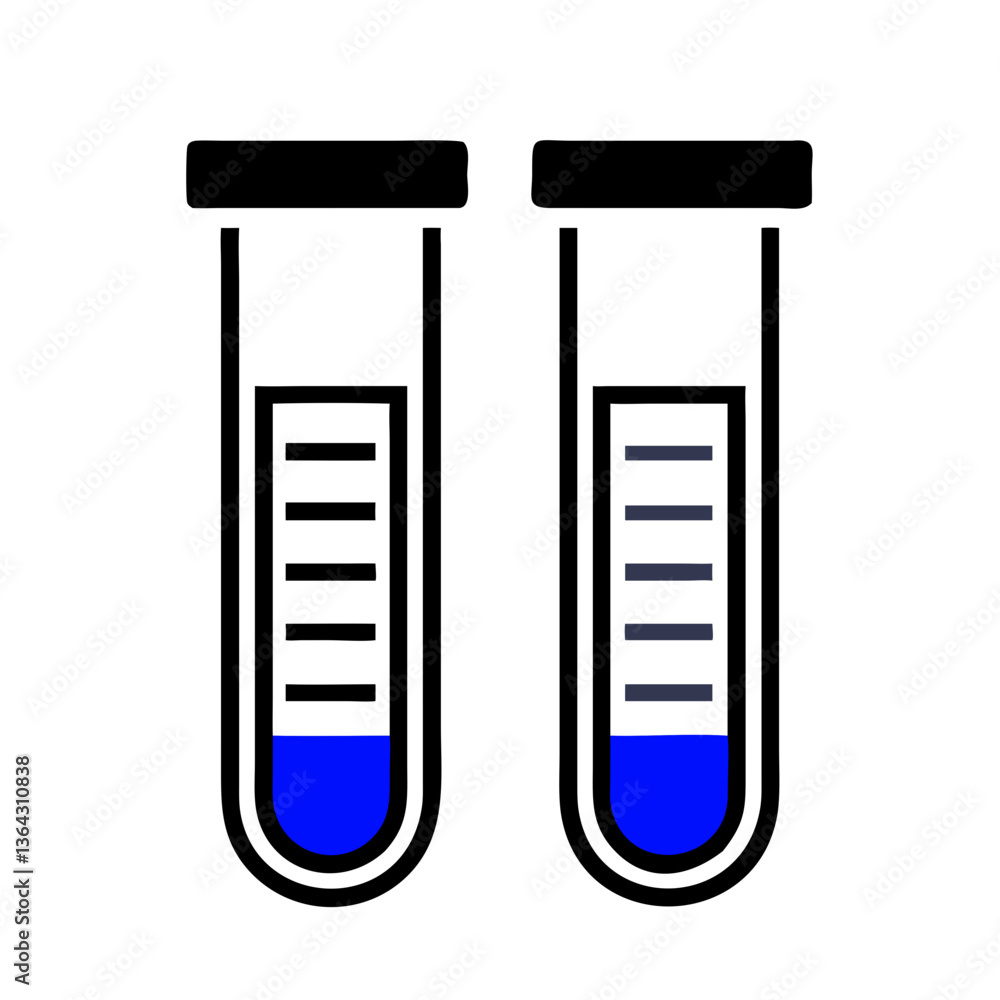 Two blue test tubes icon in black outline style Two blue test tubes icon in black outline style