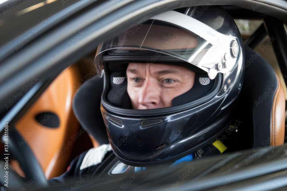 Test Driver in Crash Helmet in Supercar Test Driver in Crash Helmet in Supercar