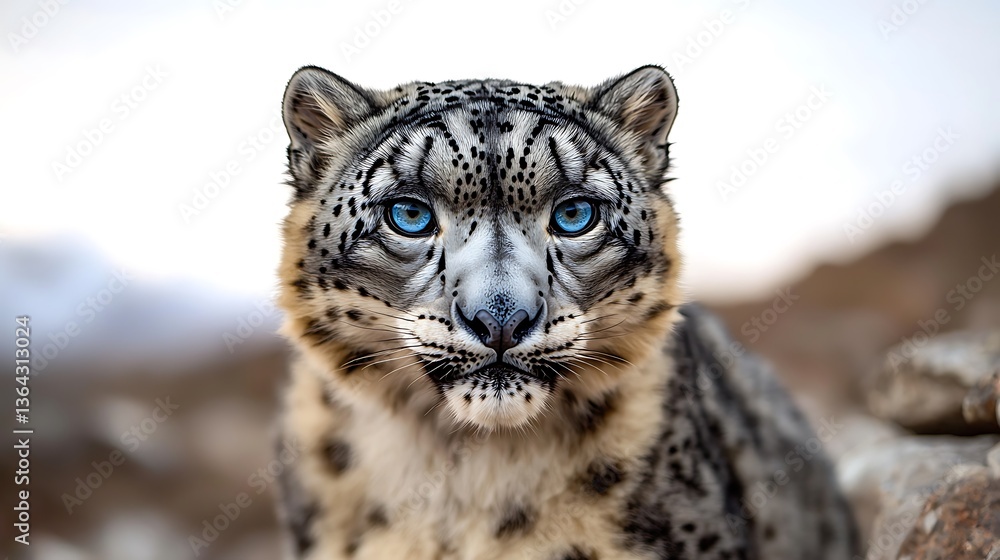 Fototapeta premium Intimate Portrait of a Majestic Snow Leopard in the Wild