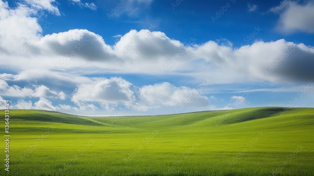 Natural landscape of green grassland with white clouds floating in the blue sky. Natural landscape of green grassland with white clouds floating in the blue sky.