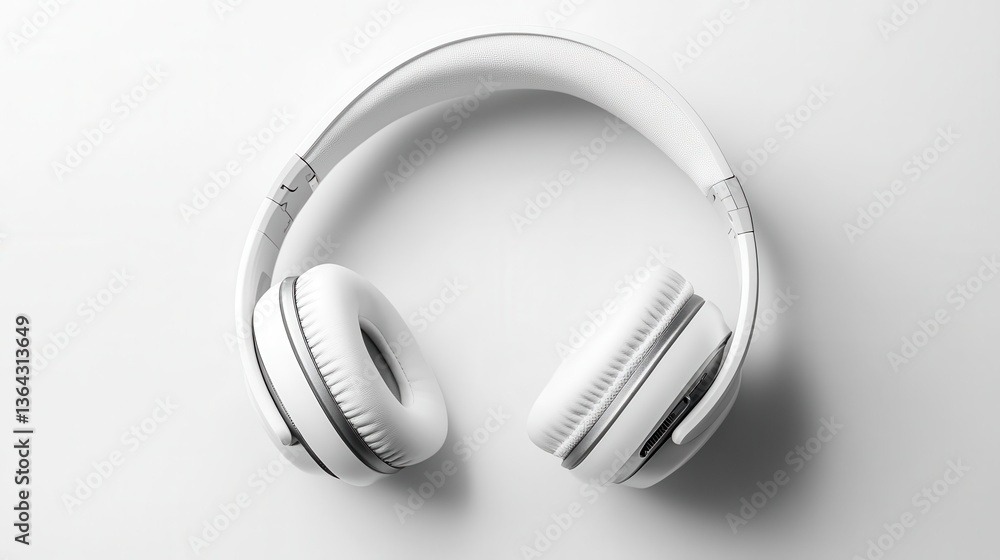 A pair of white wireless headphones on a clean white surface A pair of white wireless headphones on a clean white surface