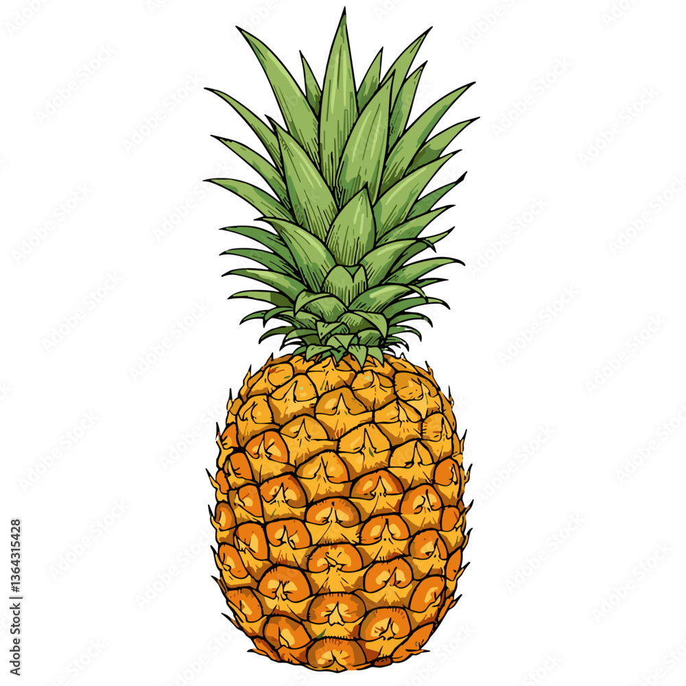 Fototapeta premium Fresh pineapple illustrated in vibrant colors on a white background