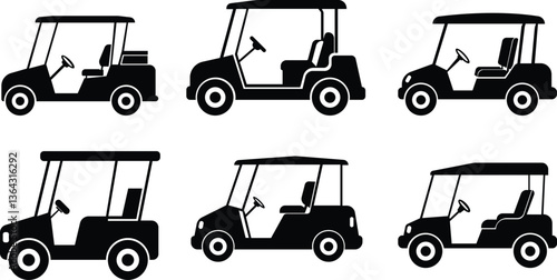 Golf car icon set.Sport, vehicle transport. Outline, Car for golfers. Passenger transportation. Golfcar silhouette design vector style in a golf club with a car icon,black golf car icon vector.