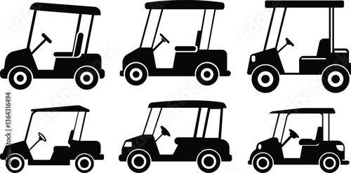 Golf car icon set.Sport, vehicle transport. Outline, Car for golfers. Passenger transportation. Golfcar silhouette design vector style in a golf club with a car icon,black golf car icon vector.