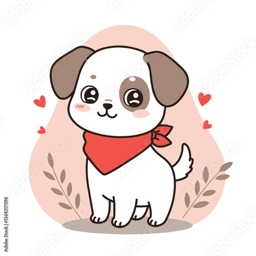 Cute dog expressing joy with a red bandana against a soft background  