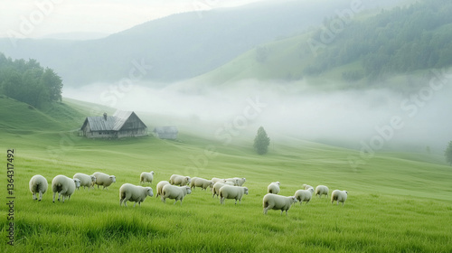 Sheeps in the Misty Meadow:...