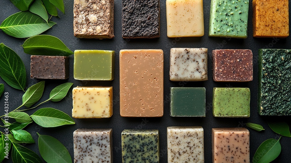 Fototapeta premium Assorted natural soaps arranged artistically