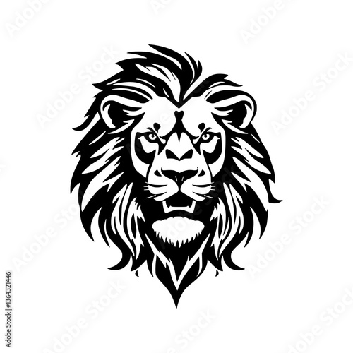 Wallpaper Mural A black and white graphic illustration of a lion's head with a full mane, looking directly forward, isolated on a white background. Torontodigital.ca