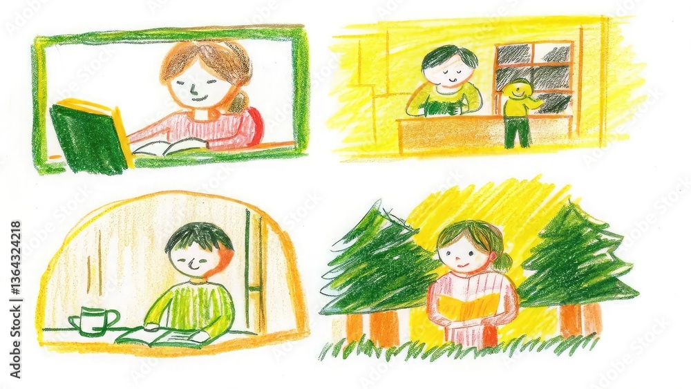 Fototapeta premium children drawing a book