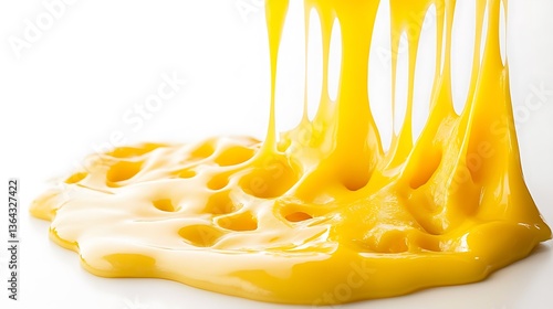 Close up of dripping yellow slime with holes on a white background