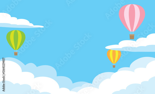 気球と空のベクターイラスト背景素材