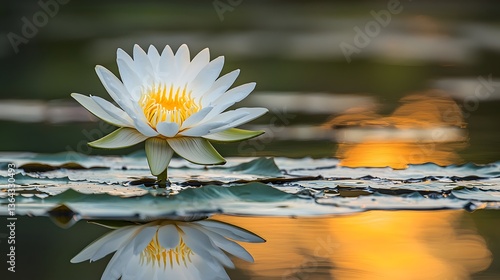 Stunning Water Lily Bloom with Reflection on Serene Water Surface