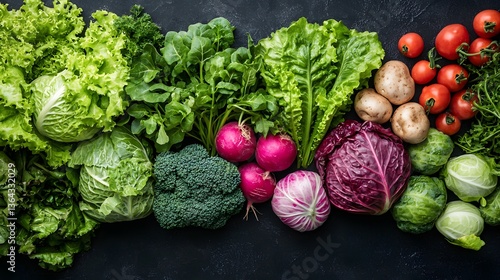 Fresh Assortment of Colorful Vegetables on Dark Background