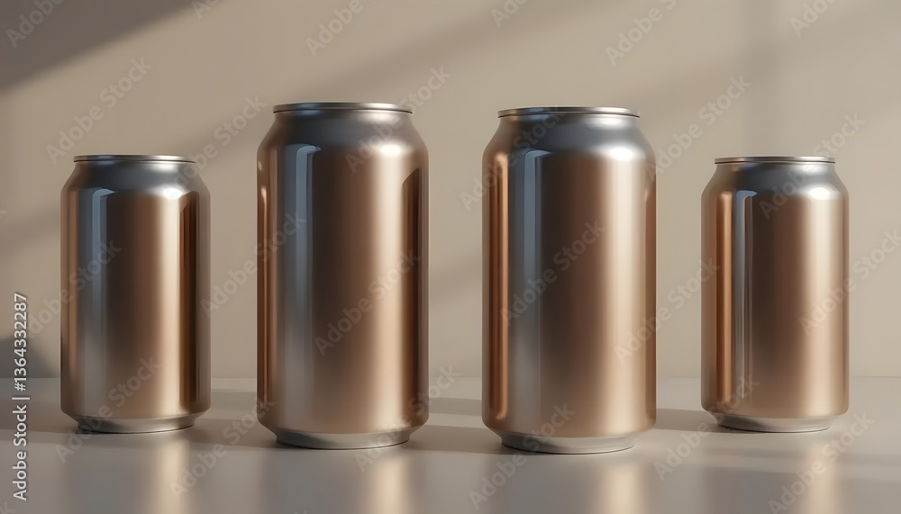 Four Different Gold Color Cans Mockup Four Different Gold Color Cans Mockup