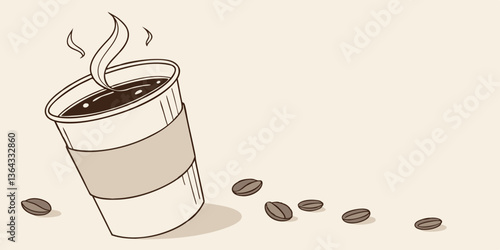 Paper cup filled with black coffee in 3D over beige background
