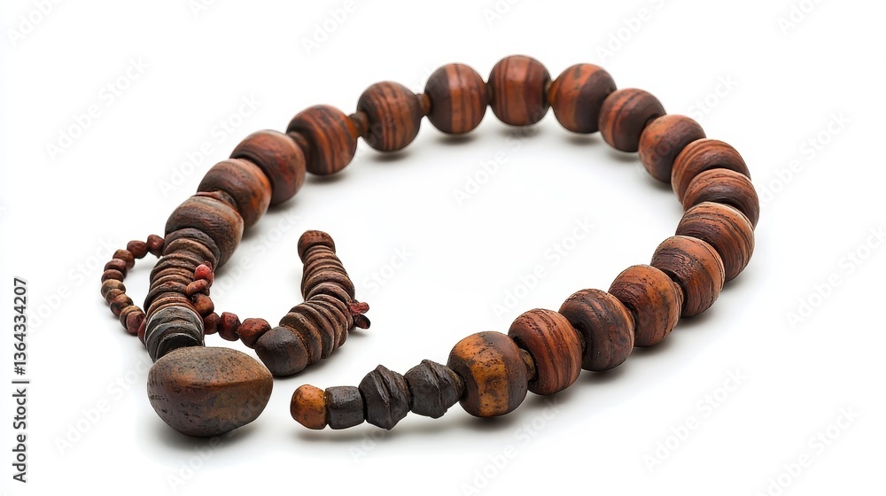 Wooden Bead Necklace Displayed Against A Clean White Background Wooden Bead Necklace Displayed Against A Clean White Background