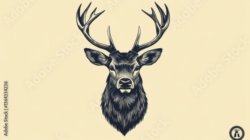 Wallpaper Mural Majestic Deer Head with Vintage Style Illustration. Torontodigital.ca