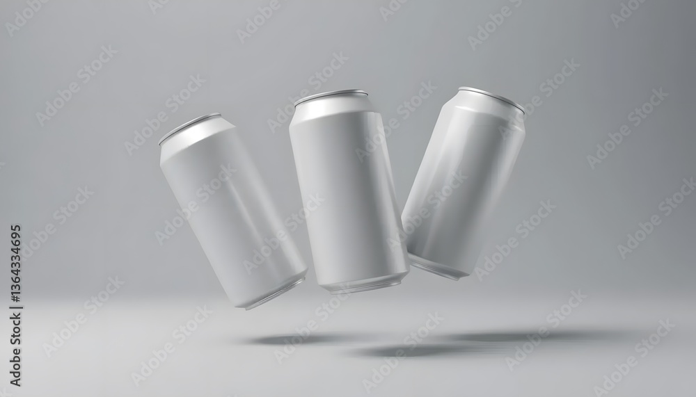 Mockup of Three Floating Drink Cans Mockup of Three Floating Drink Cans