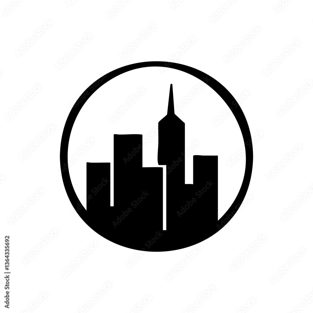 Minimal City Skyline Icon Inside Circle Minimal City Skyline Icon Inside Circle