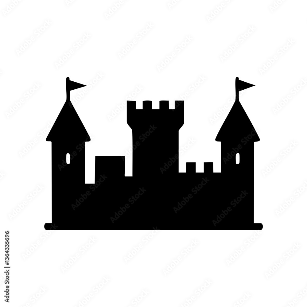Medieval Castle Icon with Towers and Flags Medieval Castle Icon with Towers and Flags