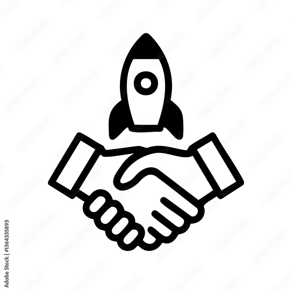 Startup Partnership Icon with Handshake and Rocket Startup Partnership Icon with Handshake and Rocket