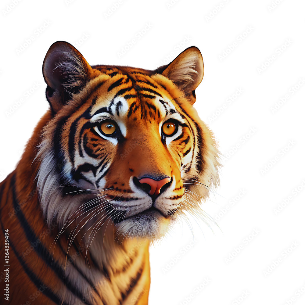 Obraz premium Striking Closeup Portrait of a Bengal Tiger with Amber Eyes on Black Background