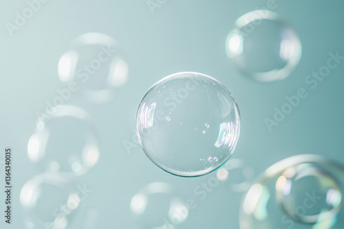 Wallpaper Mural Soap Bubbles Floating on Blue and Black Backgrounds with Glossy Transparent Spheres Torontodigital.ca