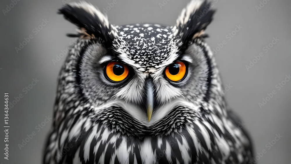 Owl Staring into Camera in Black and White Owl Staring into Camera in Black and White