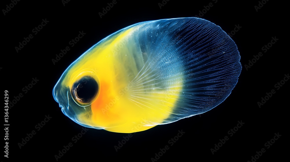 Naklejka premium Yellow Blue Fish with Black Background.