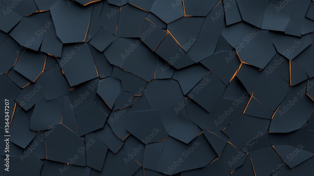 Dark Gray Fragmented Abstract Background with Glowing Orange Lines