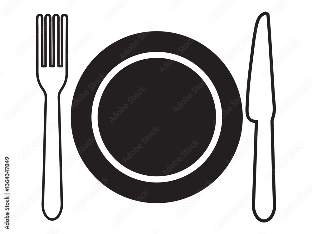 Dish, fork, knife and plate icon set, cutlery vector icon collection on white background Dish, fork, knife and plate icon set, cutlery vector icon collection on white background