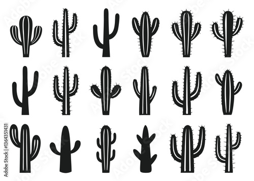 Different types of Cactus desert silhouettes set, Cactus icon vector bundle