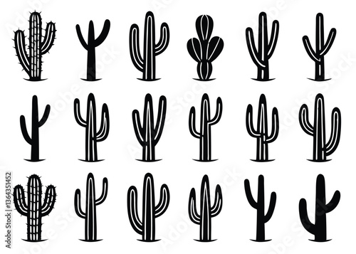 Different types of Cactus desert silhouettes set, Cactus icon vector bundle