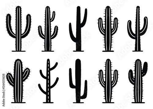 Different types of Cactus desert silhouettes set, Cactus icon vector bundle