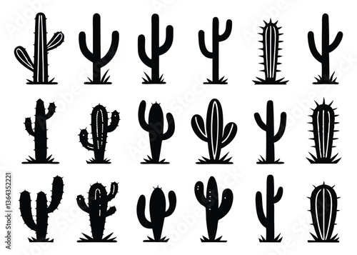 Different types of Cactus desert silhouettes set, Cactus icon vector bundle