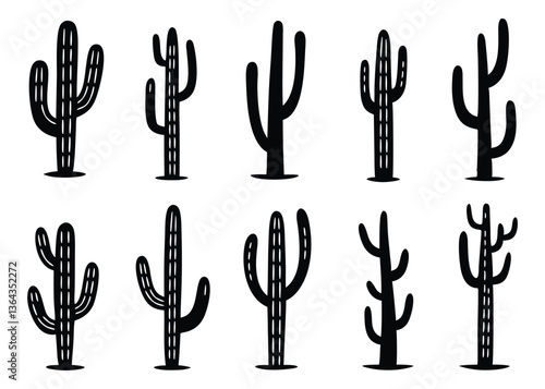 Different types of Cactus desert silhouettes set, Cactus icon vector bundle