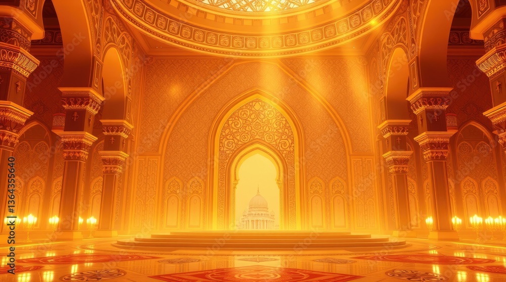 Obraz premium Ornate interior space with large arches and decorative pillars
