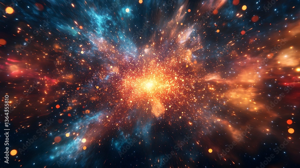 Captivating space scene featuring a star cluster and depicting celestial energy convergence in cosmic explosion Captivating space scene featuring a star cluster and depicting celestial energy convergence in cosmic explosion