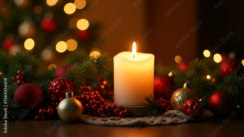 Elegant Candle with Holiday Decor: Create a Cozy Ambiance for Marketing Elegant Candle with Holiday Decor: Create a Cozy Ambiance for Marketing