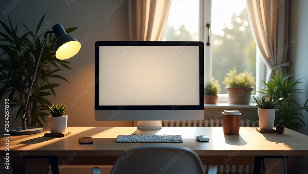 Home Office Setup: Cute Vector Illustration of a Productive Working Room with Computer Home Office Setup: Cute Vector Illustration of a Productive Working Room with Computer