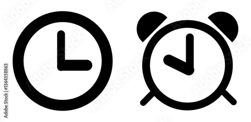 Clock and alarm clock icon set. Symple vector clock perfact for app or website. flat design alarm clock ideal for mobile app and website. clock, alarm, vector, icon, symbols.