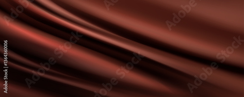 Liquid choco texture with wavy surface. Vector realistic illustration of molten dark chocolate, cocoa milk, mousse dessert, brown paint or satin cloth background, smooth ripples on creamy fluid splash
