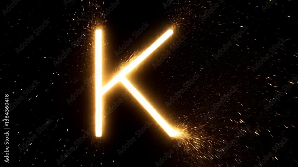 Bright sparks create the letter K illuminated against a dark background in a captivating display of light and energy