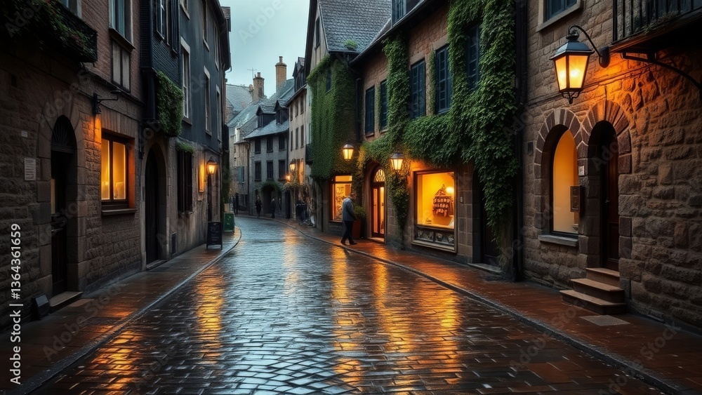 Fototapeta premium Romantic Old Town in the Rain