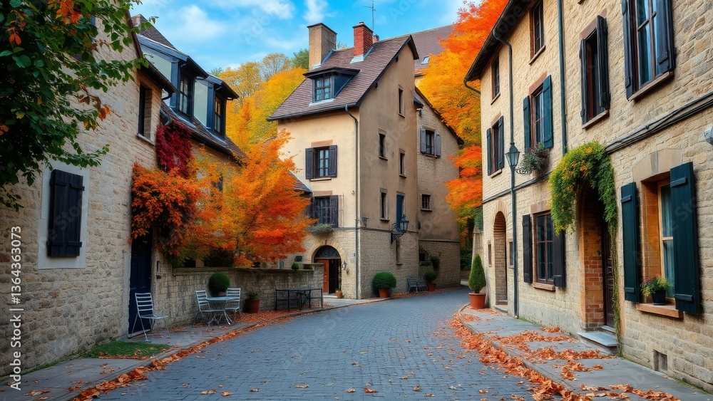 Naklejka premium Colorful Autumn Scene in a Historic Village