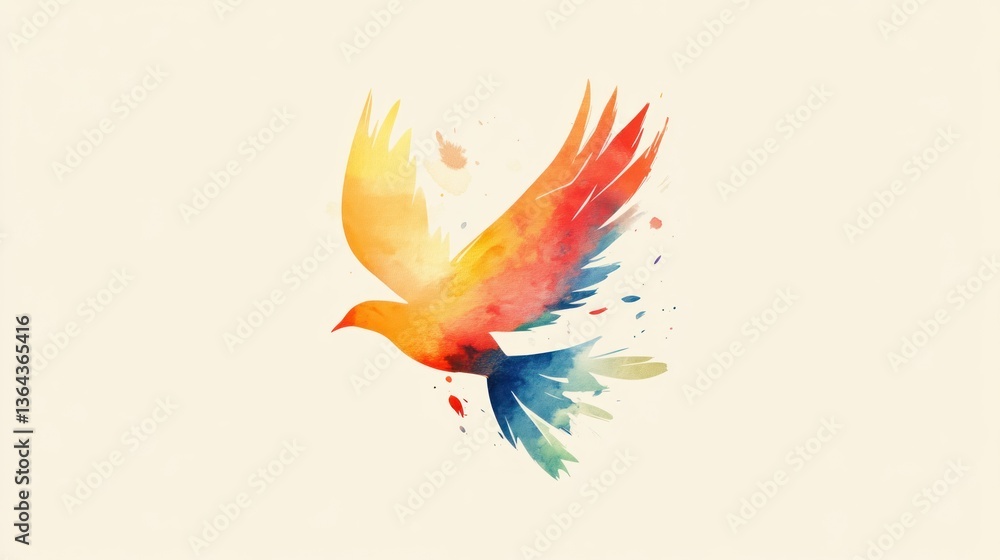 Obraz premium Colorful Watercolor Bird in Flight