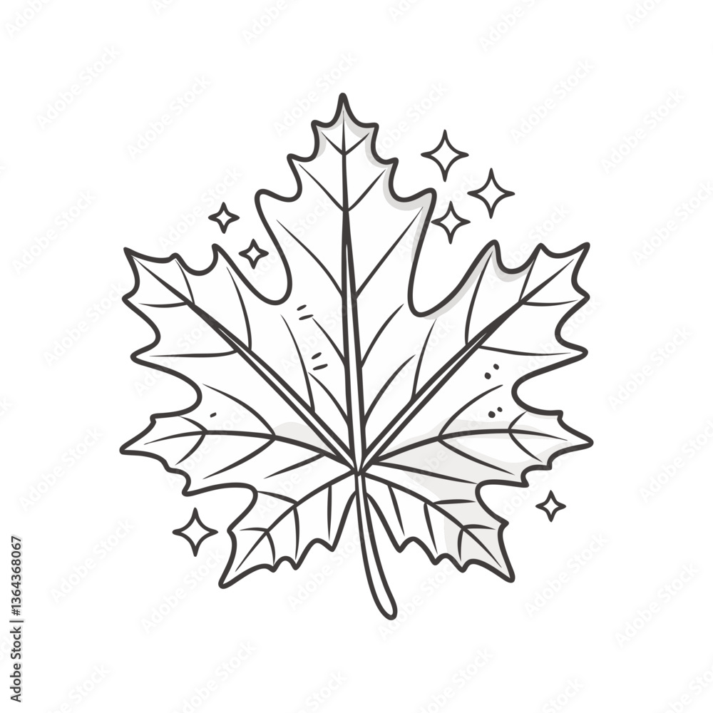 Outlined maple leaf vector with soft sparkles and detailed veins, ideal for autumn, seasonal, and nature-inspired design themes. Outlined maple leaf vector with soft sparkles and detailed veins, ideal for autumn, seasonal, and nature-inspired design themes.