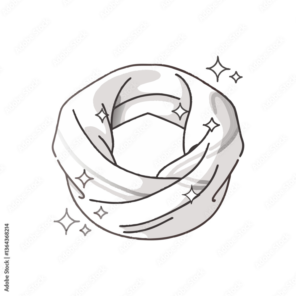 Infinity scarf vector with soft folds and sparkles, presented in a minimal, cozy winter style for fashion and seasonal designs. Infinity scarf vector with soft folds and sparkles, presented in a minimal, cozy winter style for fashion and seasonal designs.