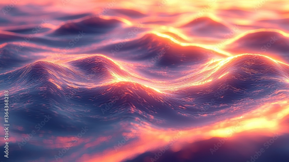 Obraz premium Rippling ocean surface reflecting vibrant sunset hues, creating a warm, glowing effect