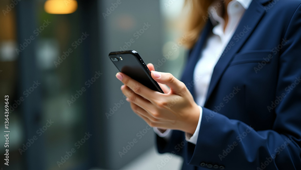 Female Hand Holding Smartphone Displaying Stock Exchanges in Professional Business Style Photo Female Hand Holding Smartphone Displaying Stock Exchanges in Professional Business Style Photo